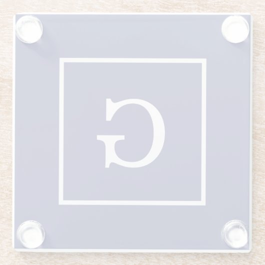 Monogram Navy Blue White Initiaal Glazen Onderzetter (Achterkant)