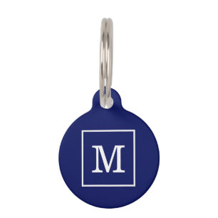Monogram Navy Blue White Initiaal Huisdierpenning