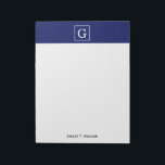 Monogram Navy Blue White Initiaal Notitieblok<br><div class="desc">Navy Blue en White Framed Initiaal Monogram A stijlvolle vaste achtergrond met een witte omlijste zone voor uw monogram, naam of andere tekst. U kunt de tekstdoopvont ook veranderen, de doopvontgrootte en de kleur veranderen, de tekst bewegen, enz. Als je dit ontwerp in andere kleuren zou willen zien, laat dan...</div>