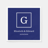 Monogram Navy Blue White Initiaal Servet (Voorkant)