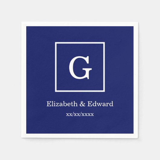 Monogram Navy Blue White Initiaal Servet (Voorkant)