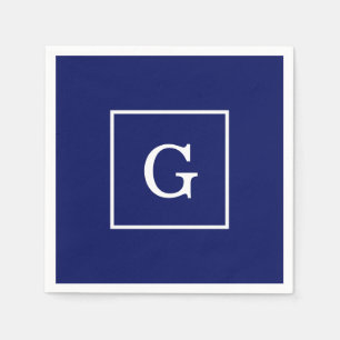 Monogram Navy Blue White Initiaal Servetten