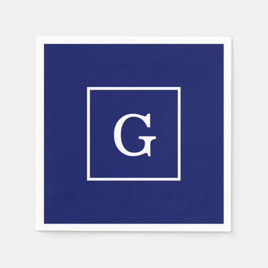 Monogram Navy Blue White Initiaal Servetten (Voorkant)