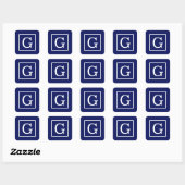 Monogram Navy Blue White Initiaal Vierkante Sticker (Vel)