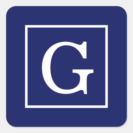 Monogram Navy Blue White Initiaal Vierkante Sticker (Voorkant)