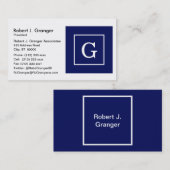 Monogram Navy Blue White Initiaal Visitekaartje (Voorkant / Achterkant)