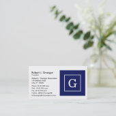 Monogram Navy Blue White Initiaal Visitekaartje (Staand voorkant)