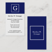 Monogram Navy Blue White Initiaal Visitekaartje (Voorkant / Achterkant)