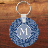 Monogram Navy Blue White Spirals - Gepersonaliseer Sleutelhanger (Voorkant)