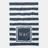 Monogram Navy Blue White Stripe, gepersonaliseerd Theedoek (Verticaal)
