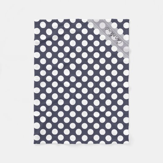 Monogram Navy Blue White Trendy Polka Dot Pattern Fleece Deken (Voorkant)