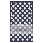 Monogram Navy Blue White Trendy Polka Dot Pattern Klein Cadeauzakje (Achterkant)