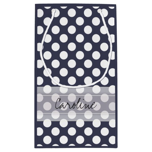 Monogram Navy Blue White Trendy Polka Dot Pattern Klein Cadeauzakje (Achterkant)