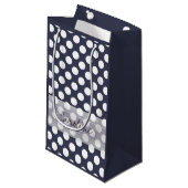Monogram Navy Blue White Trendy Polka Dot Pattern Klein Cadeauzakje (Voorkant Gekanteld)