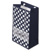 Monogram Navy Blue White Trendy Polka Dot Pattern Klein Cadeauzakje (Achterkant Gekanteld)