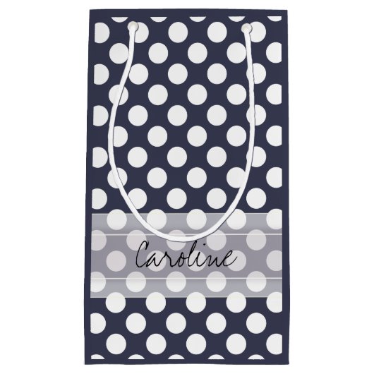Monogram Navy Blue White Trendy Polka Dot Pattern Klein Cadeauzakje (Voorkant)