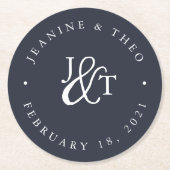 Monogram Navy Blue & White Wedding Ronde Kartonnen Onderzetter (Voorkant)