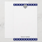 Monogram Navy Blue Whoos Moroccan #5 Gray 3 Initia Briefpapier (Voorkant / Achterkant)