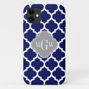 Monogram Navy Blue Whoos Moroccan #5 Gray 3 Initia iPhone 11 Hoesje