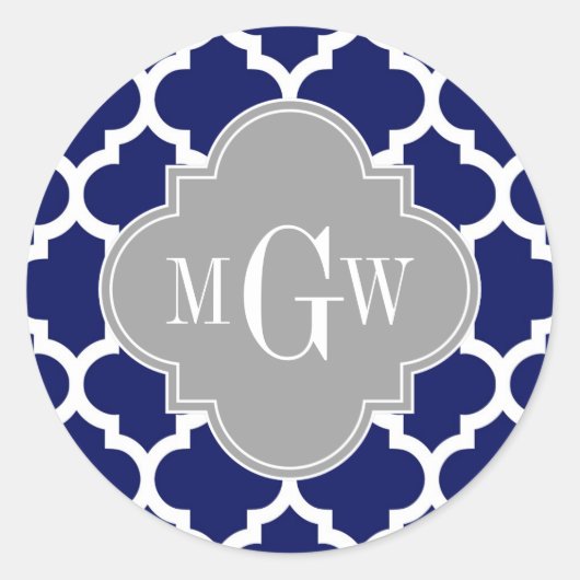 Monogram Navy Blue Whoos Moroccan #5 Gray 3 Initia Ronde Sticker (Voorkant)