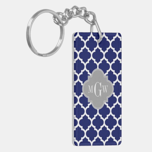 Monogram Navy Blue Whoos Moroccan #5 Gray 3 Initia Sleutelhanger (Voorkant Links)