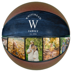 Monogram Navy Blue Wood 5 Foto Collage Basketball Basketbal