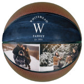 Monogram Navy Blue Wood Foto Collage Basketbal (Voorkant)