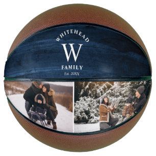 Monogram Navy Blue Wood Foto Collage Basketbal