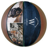 Monogram Navy Blue Wood Foto Collage Basketbal (Verticaal)
