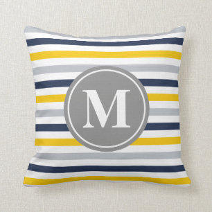 Monogram Navy Blue Yellow Striped Pattern Kussen