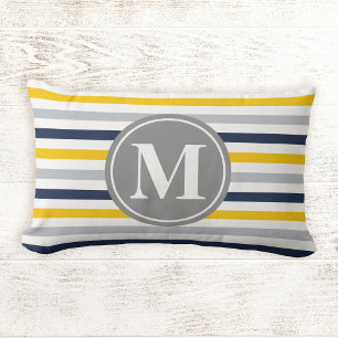 Monogram Navy Blue Yellow Striped Pattern Kussen