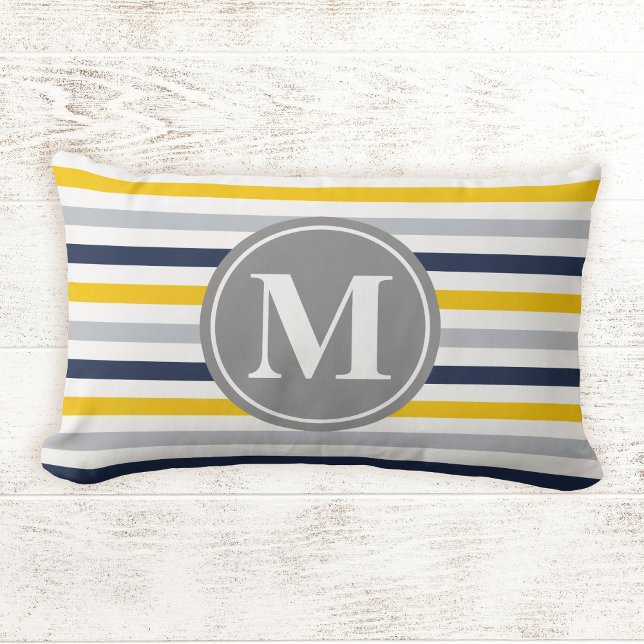 Monogram Navy Blue Yellow Striped Pattern Kussen (Creator heeft geüpload)