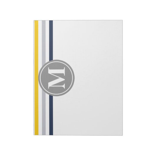 Monogram Navy Blue Yellow Striped Pattern Notitieblok (Linkerzijde)