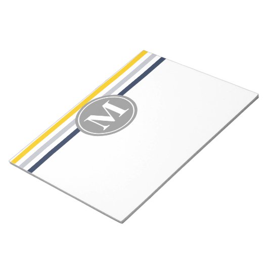 Monogram Navy Blue Yellow Striped Pattern Notitieblok (Schuin)