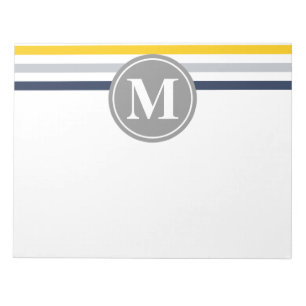 Monogram Navy Blue Yellow Striped Pattern Notitieblok
