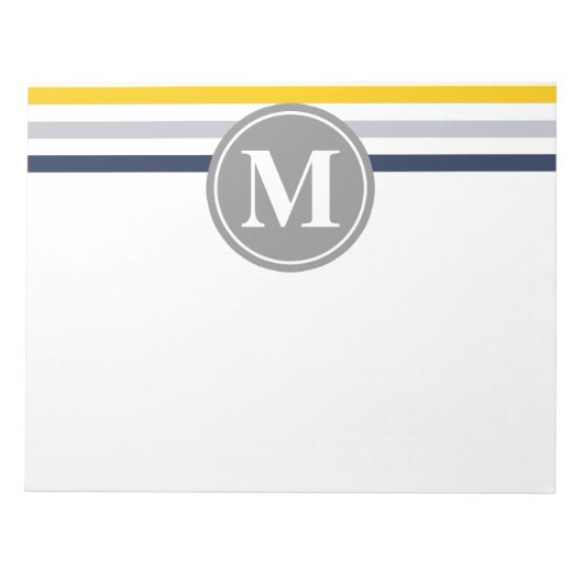 Monogram Navy Blue Yellow Striped Pattern Notitieblok (Voorkant)