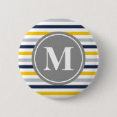 Monogram Navy Blue Yellow Striped Pattern Ronde Button 5,7 Cm (Voorkant)