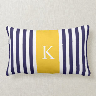 Monogram Navy Blue Yellow Stripes Kussen