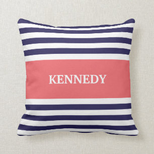 Monogram Navy Coral Stripes Kussen
