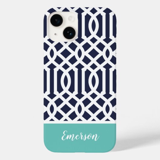 Monogram Navy en Aqua Trellis Case-Mate iPhone Case (Achterkant)