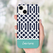 Monogram Navy en Aqua Trellis Case-Mate iPhone Case
