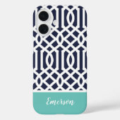 Monogram Navy en Aqua Trellis Case-Mate iPhone Case (Achterkant)