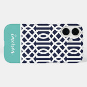 Monogram Navy en Aqua Trellis Case-Mate iPhone Case (Achterkant (horizontaal))