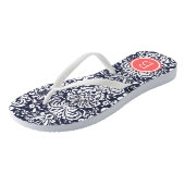 Monogram Navy en Coral Floral Damask Teenslippers (Schuin)