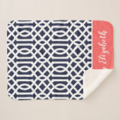 Monogram Navy en Coral Trellis | bewerkbare kleure Sherpa Deken (Voorkant (horizontaal))