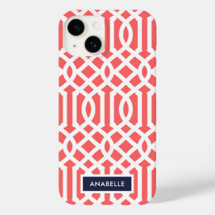 Monogram Navy en Coral Trellis Case-Mate iPhone 14 Hoesje