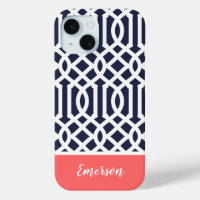 Monogram Navy en Coral Trellis