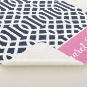 Monogram Navy en Pink Trellis | bewerkbare kleuren Sherpa Deken (3/4)