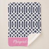 Monogram Navy en Pink Trellis | bewerkbare kleuren Sherpa Deken (Voorkant)