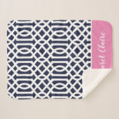 Monogram Navy en Pink Trellis | bewerkbare kleuren Sherpa Deken (Voorkant (horizontaal))